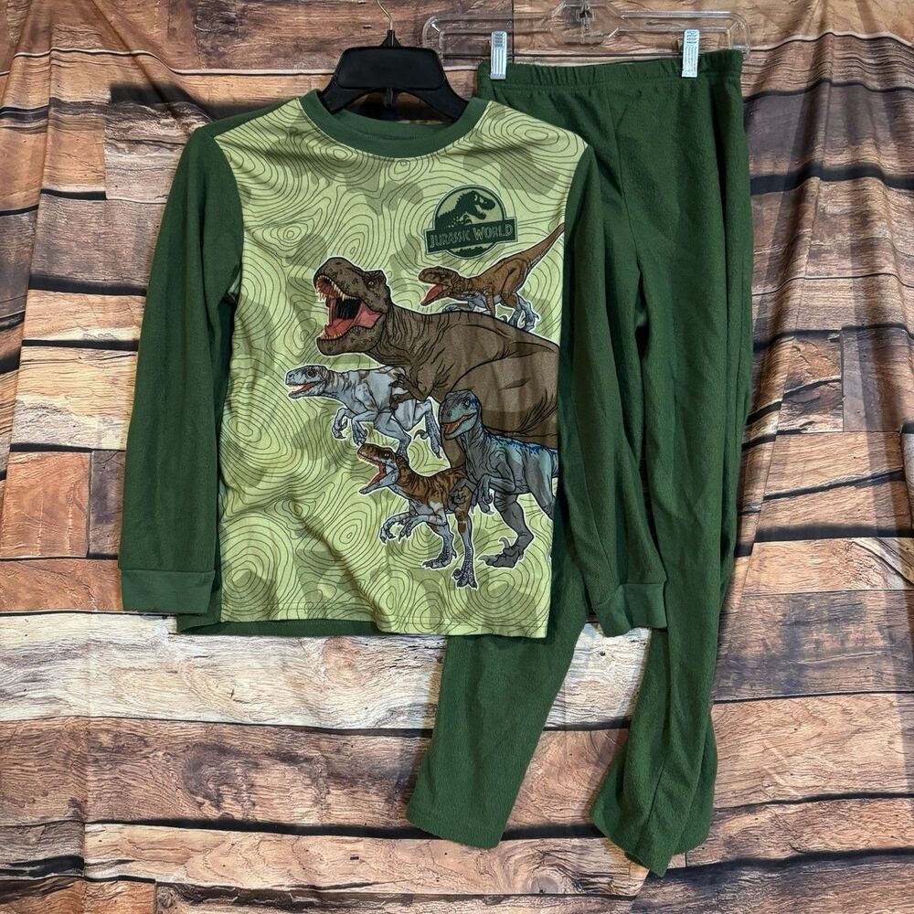 Jurassic World Boys' (10/12) Dinosaur Fleece Green Pajama Set PJ Sleepwear